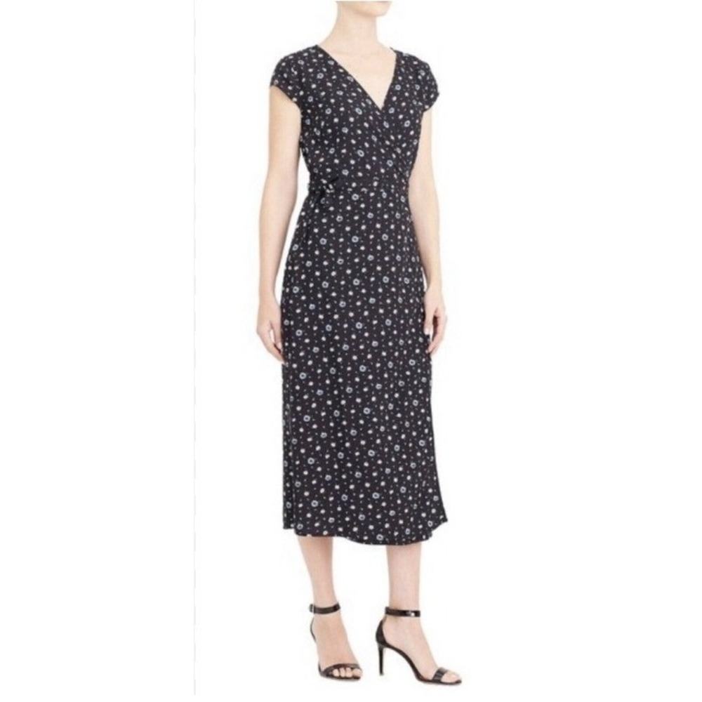 J Crew Mercantile Midi Floral Dress 2 Business Modest Preppy Academia Navy Blue